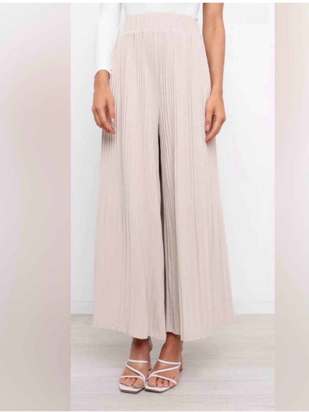 Petal & Pup Pleated Wide-Leg Pants in Light Beige